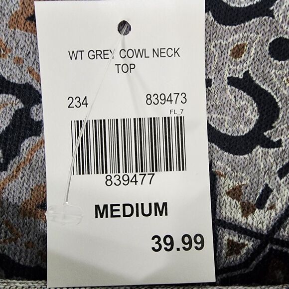 Cactus Pearl Top Womens Medium Gray Long Sleeve Pullover Cowl Neck Stretch Tunic - Picture 9 of 10